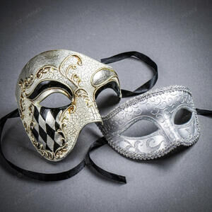 Harlequin Phantom Silver Masquerade Halloween Party mask